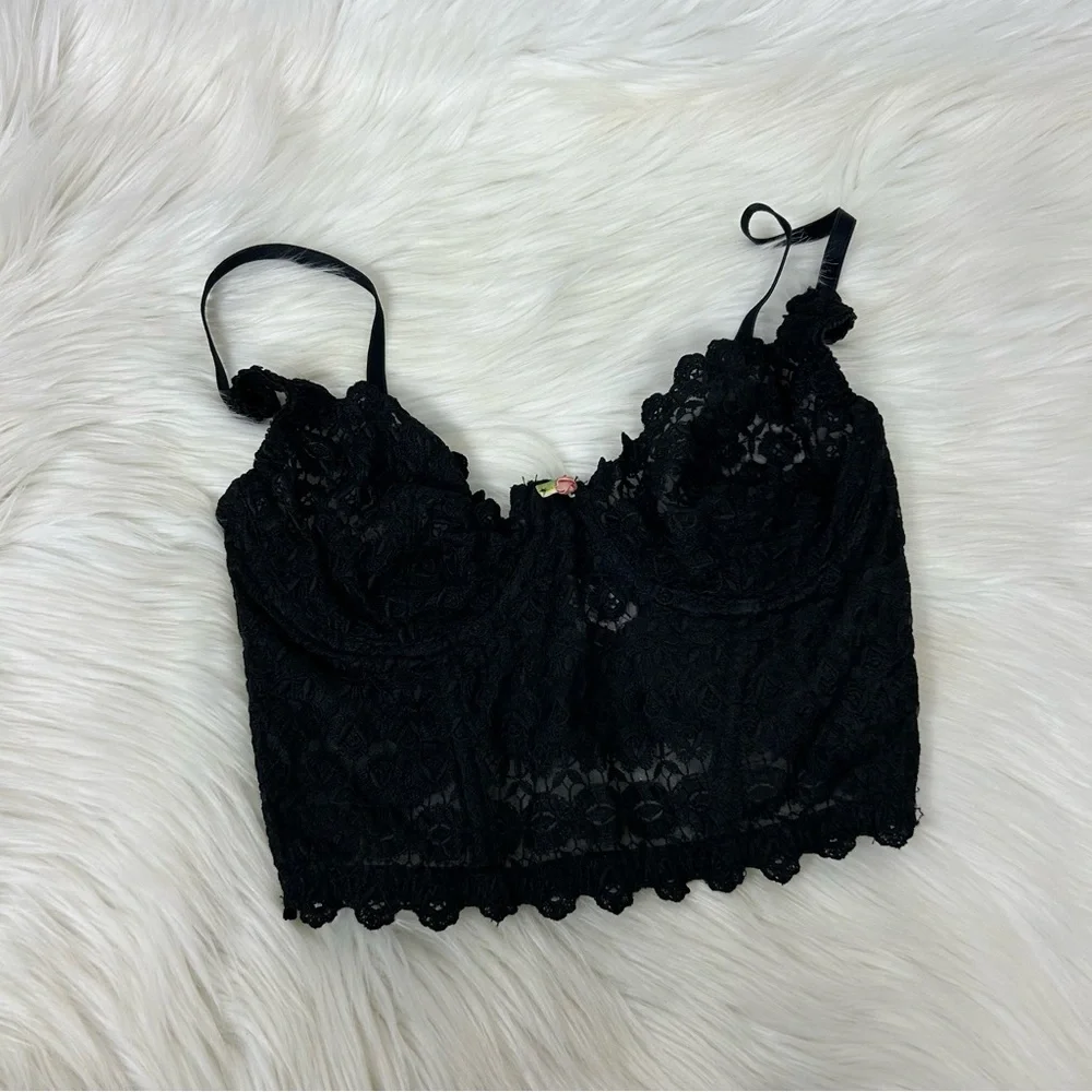Vintage Victoria’s Secret Black Lace Bustier Bralette Bra Size 34C